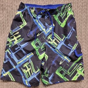 Nike Swim Trunks Board Shorts Mens Size Medium Blue Black Abstract Design Trippy